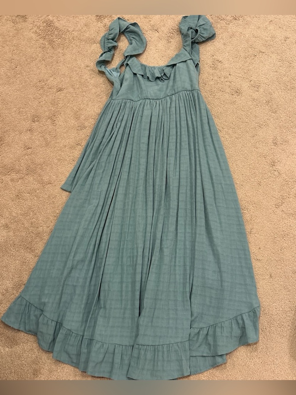 Sleeveless Ruffle Hem maxi Summer Dress in Teal with tie able back